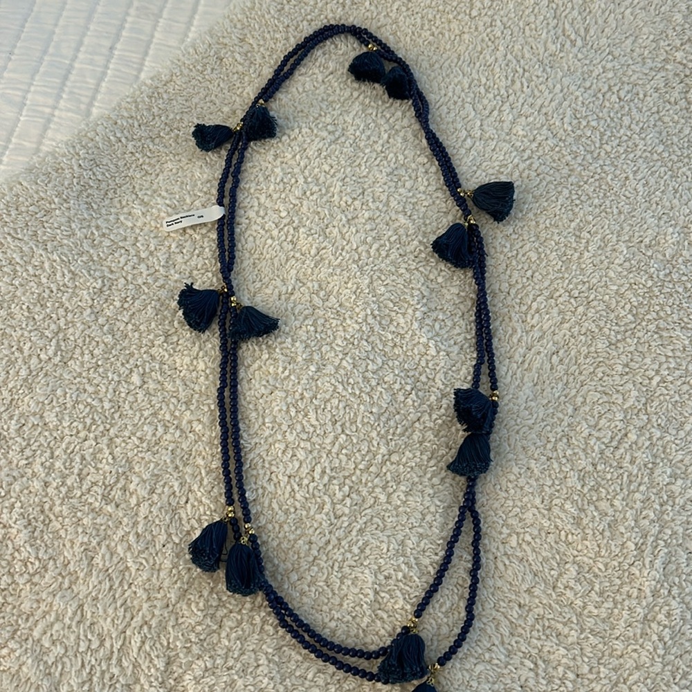 Pom Pom Necklace in Navy